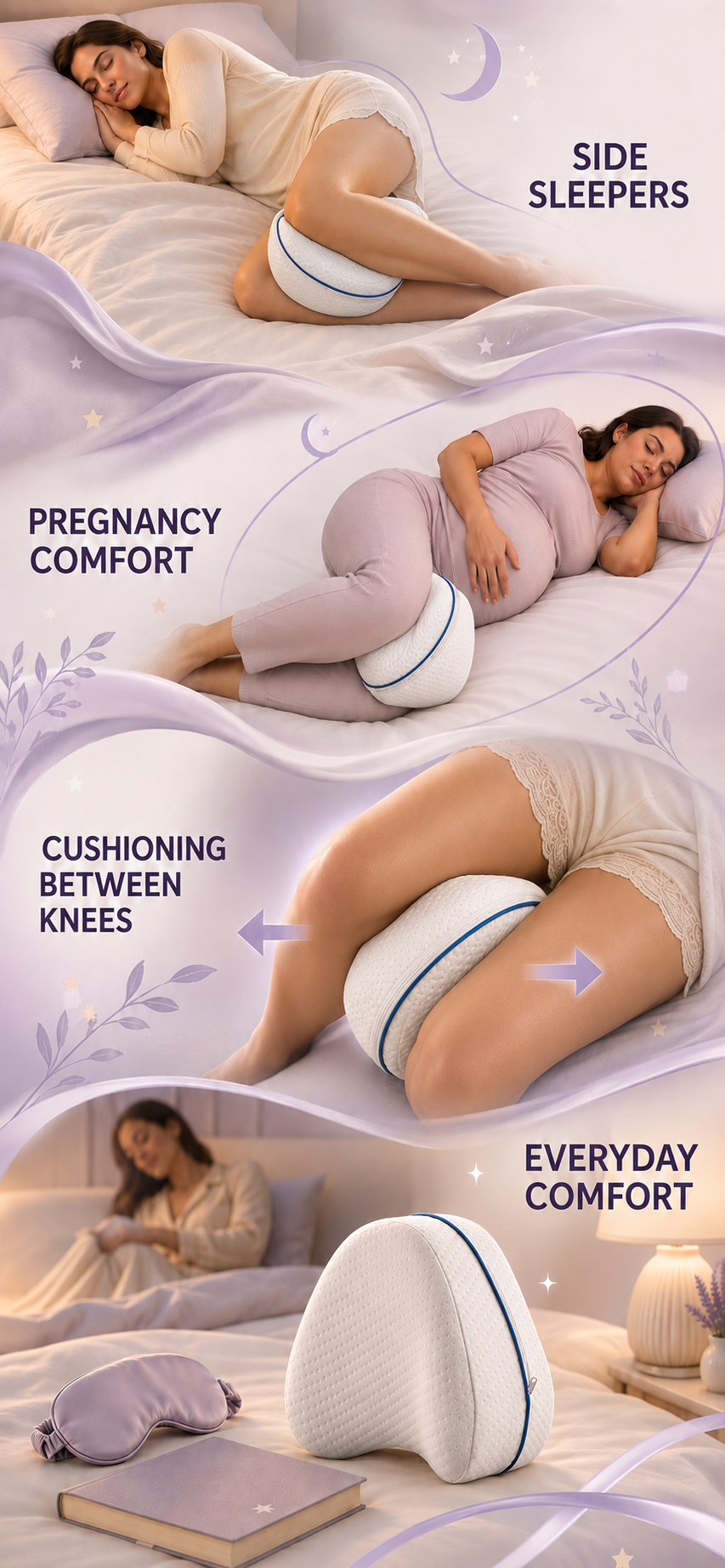 Veyra leg pillow for side sleepers, pregnancy comfort and knee cushioning